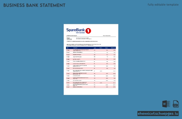 Sparebank 1 Sr B Unternehmenskontoauszug – Beispielansicht in Word und PDF